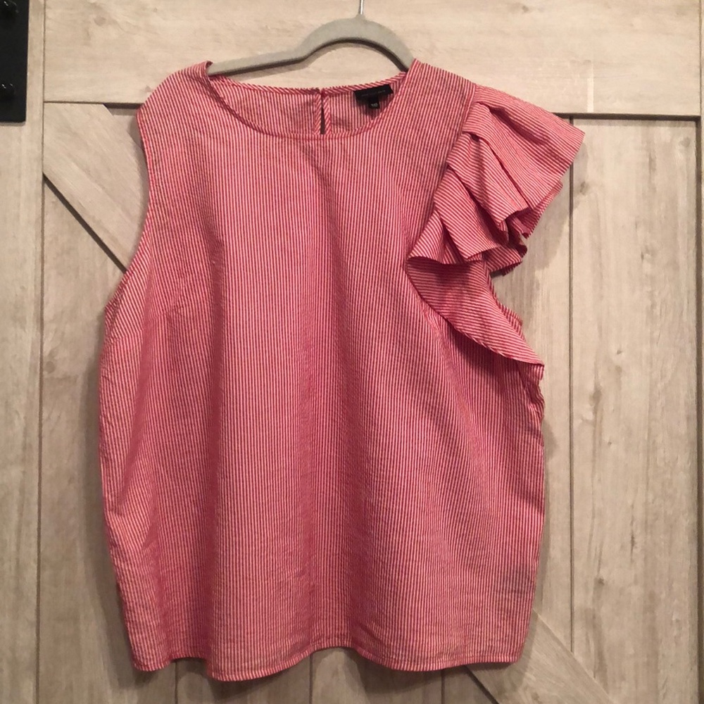 Red and White Seersucker Blouse